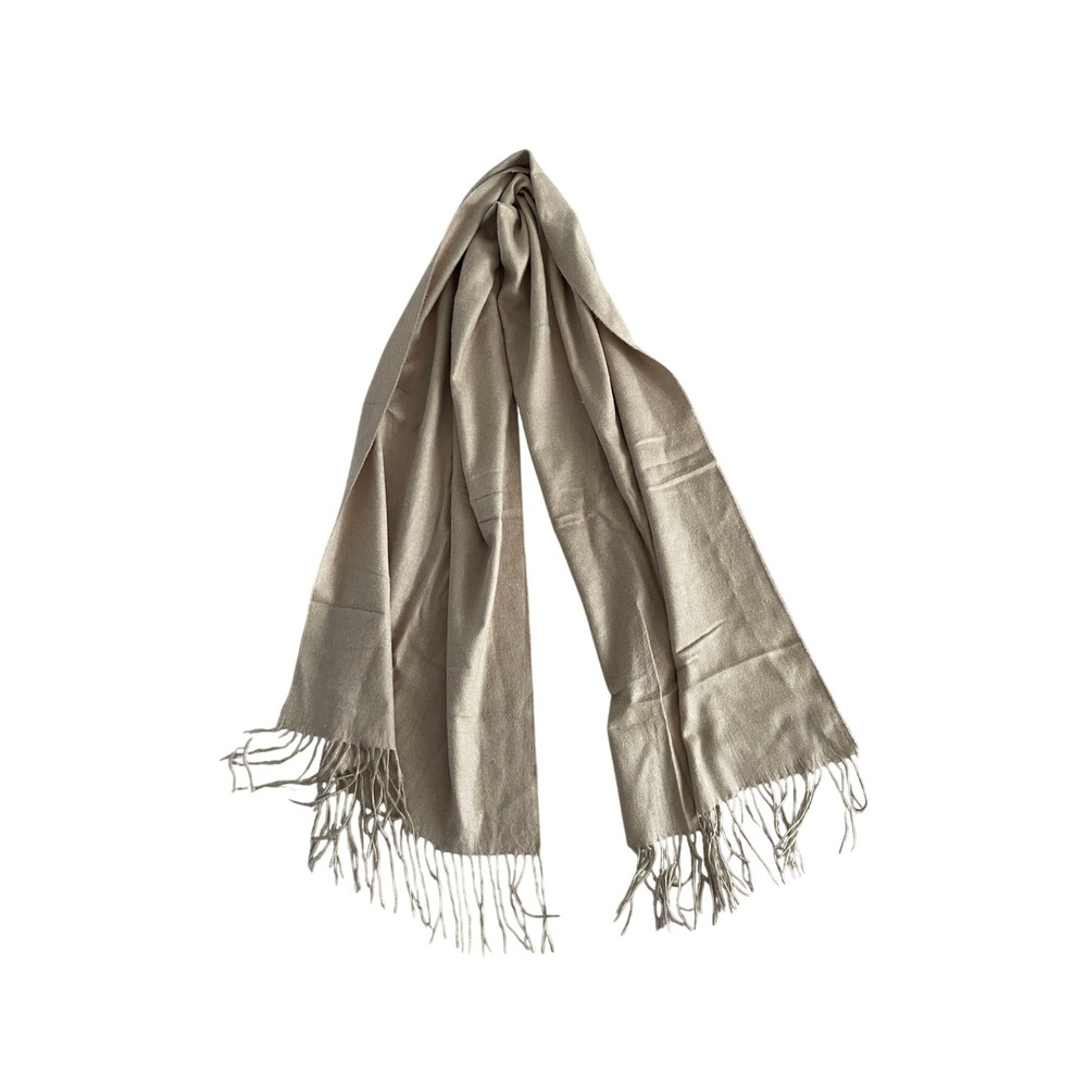Beige Pashmina Scarf Solid Fringe Trim Wrap Shawl Lightweight Neutral